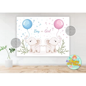 Изображение товара - Гендерный плакат “Слоники Boy or Girl“ на вечеринку для определения пола малыша 200х150