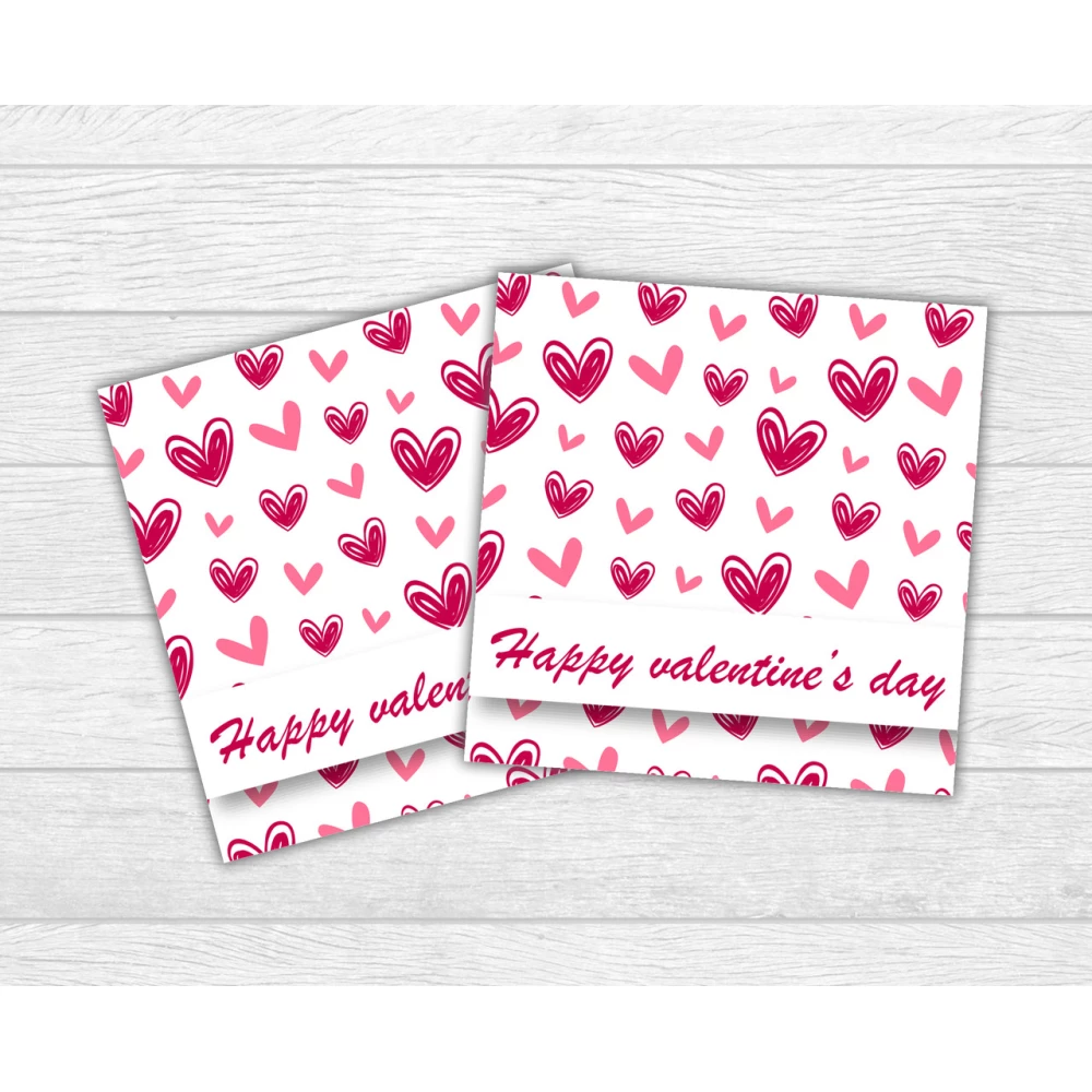 Мини открытка на День святого Валентина. Фон сердца Happy Valentines для подарков, цветов, букетов (бирочка)