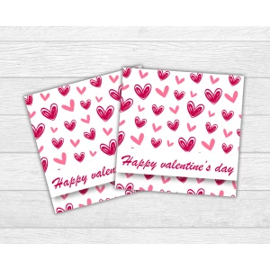Изображение товара -  Мини открытка на День святого Валентина. Фон сердца Happy Valentines для подарков, цветов, букетов (бирочка)