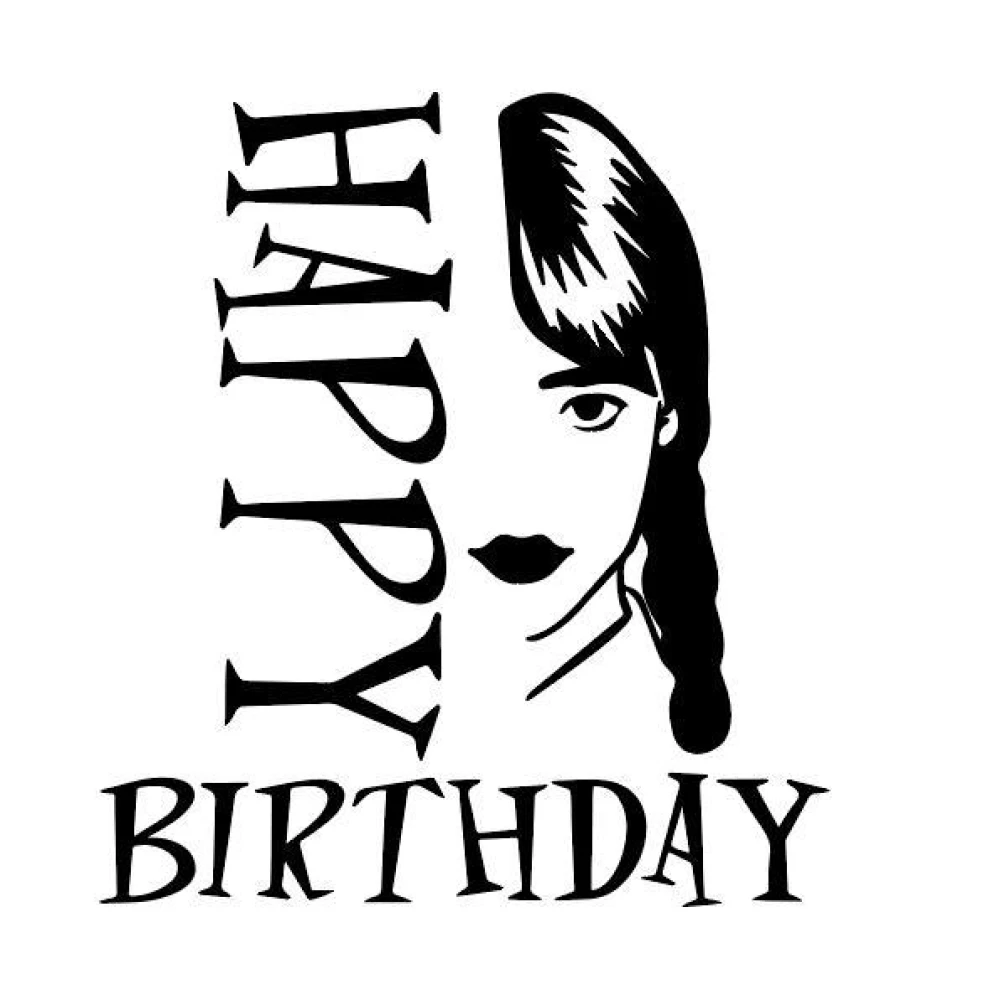 Наклейка “Венсдей / Венздей / Wednesday“ 35х32см оракал портрет Happy Birthday на шар баббл (цвет на выбор)