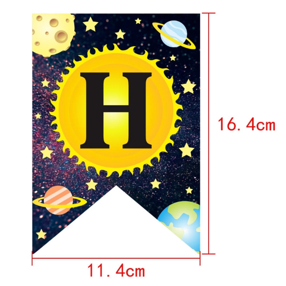Гірлянда прапорці в стилі “Космос“ (різнокольорові) (13-ть прапорців) “Happy Birthday“