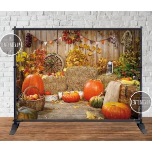 Изображение товара - Баннер осенний фотофон. Тыквы, сено 250х350см- Фотозона (виниловый) (каркас отдельно)