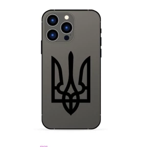 Изображение товара -  Патриотическая наклейка на телефон / чехол “Герб Украины (тризубец)“ 10х5 см - Черный