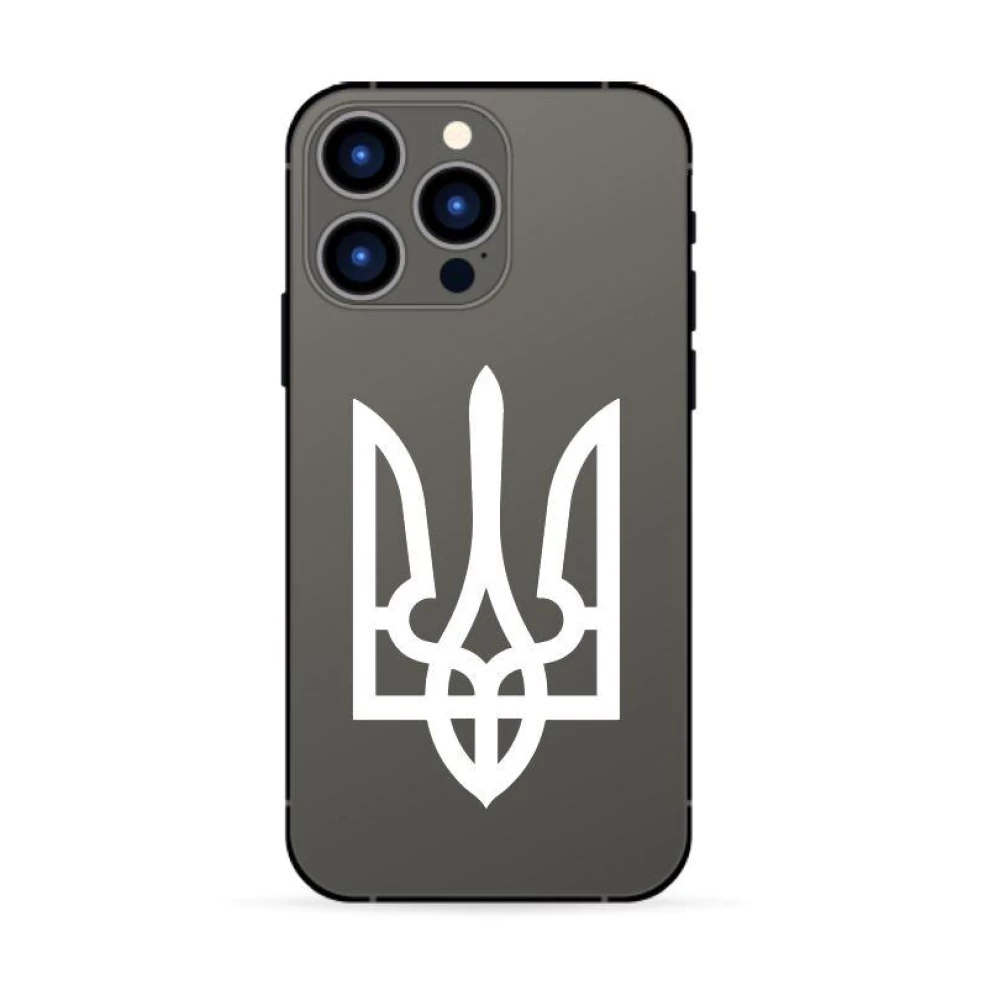 Патриотическая наклейка на телефон / чехол “Герб Украины (тризубец)“ 10х5 см - Белый