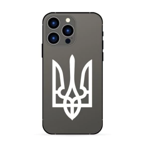 Изображение товара -  Патриотическая наклейка на телефон / чехол “Герб Украины (тризубец)“ 10х5 см - Белый