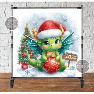 Изображение товара - Баннер новогодний “Новогодний дракончик малыш. Символ 2024 года“ 2х2м (фотозона) (без каркаса)