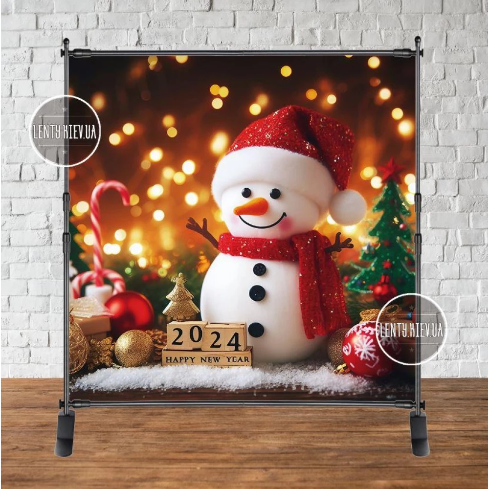 Баннер новогодний “Яркий новогодний снеговик 2024“ 2х2м (фотозона) (без каркаса)