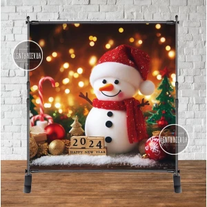Изображение товара - Баннер новогодний “Яркий новогодний снеговик 2024“ 2х2м (фотозона) (без каркаса)