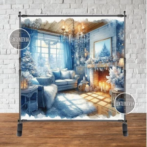 Изображение товара - Баннер новогодний “Комната в зимним интерьером. Акварель“ 2х2м (фотозона) (без каркаса)
