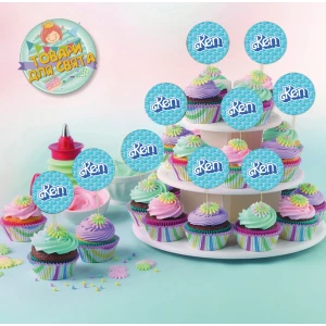 Зображення товара - Круглі топери “Кен з Барбі“ (10 шт./пач.) для кексів, мафінів, капкейків